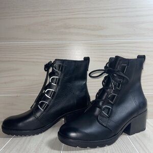Sorel Women's Cate Lace Bootie Black Waterproof Leather NL3385-010 Size 9 NWOT